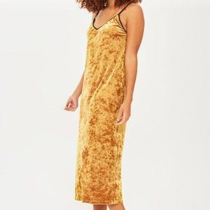 TopShop W Gold Velvet Midi Slip Dress